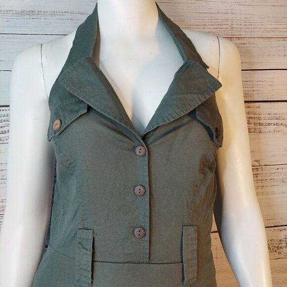 Womans Le Chateau Military Green Collared, Sleeveless Dress - Picture 3 of 12